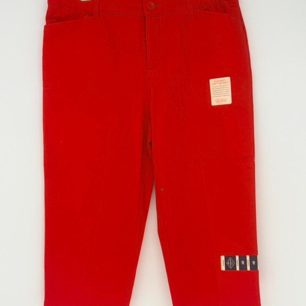 St Johns Bay Womens Red Capri Pants Mid Rise Secretly Slender Size 10 NWT